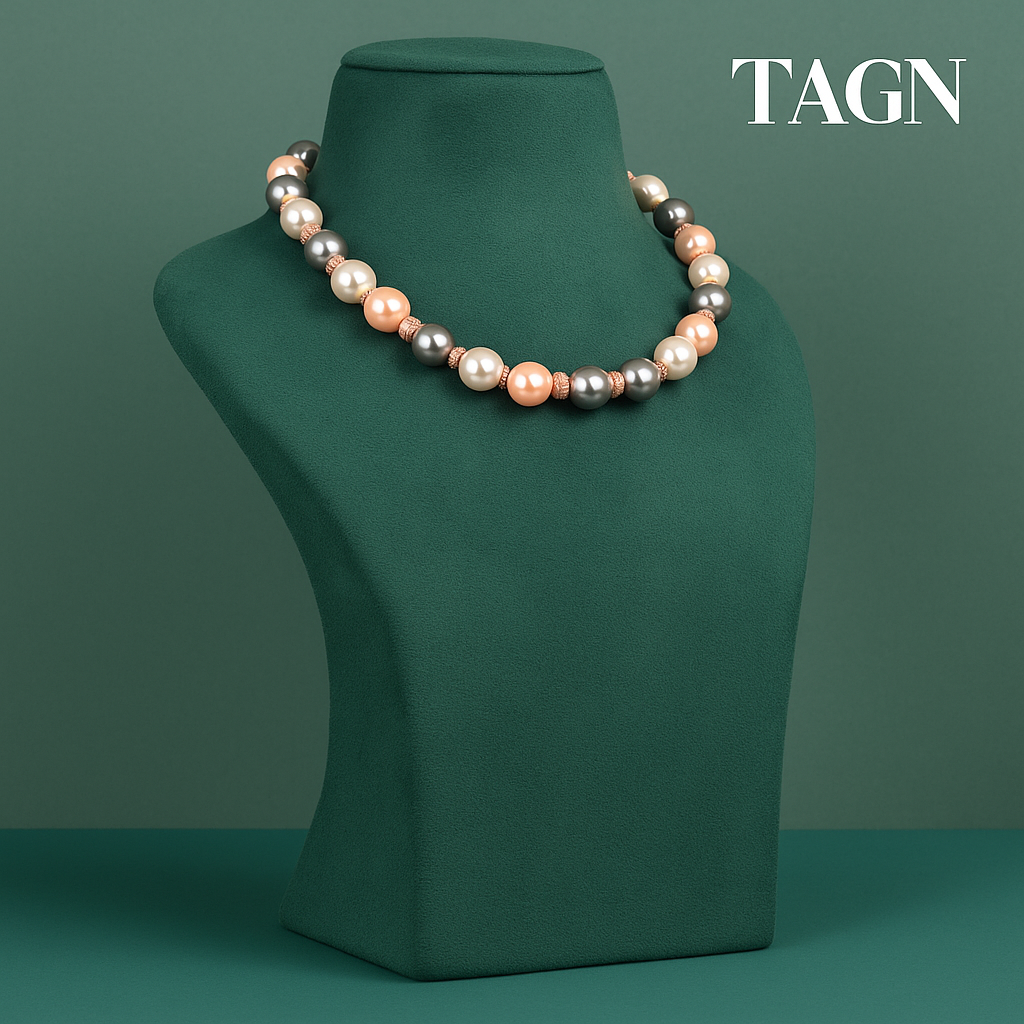 Swarovski Single Pearl Necklace - Orange White & Silver